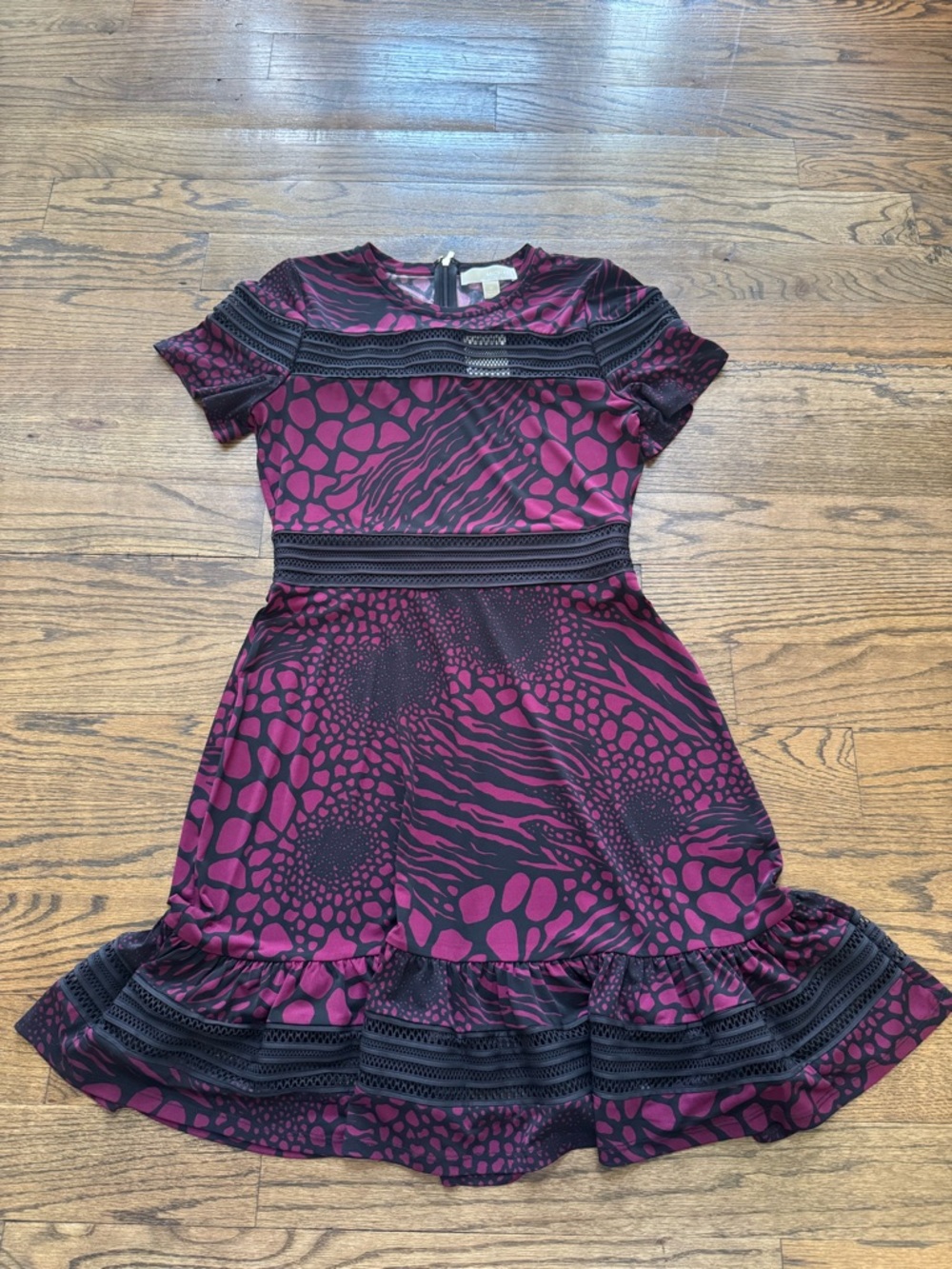 Michael Kors Dark Ruby Animal Print Fit & Flare Dress Size M NWT